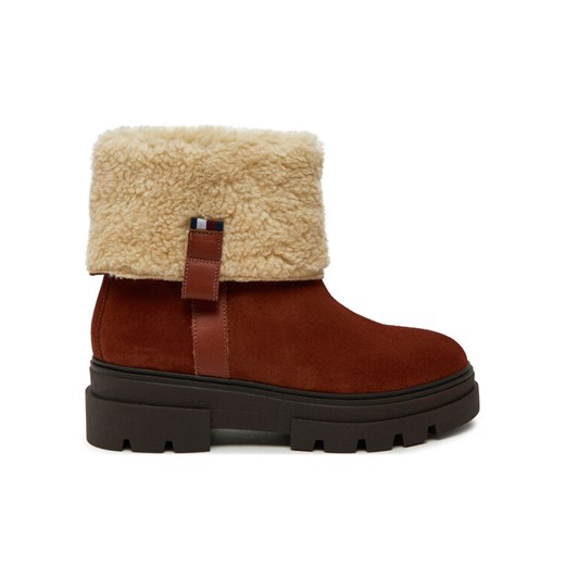 Botki Tommy Hilfiger Faux Fur Suede Roll-Down Boot FW0FW08158 Brązowy ze sklepu eobuwie.pl w kategorii Śniegowce damskie - zdjęcie 182053423