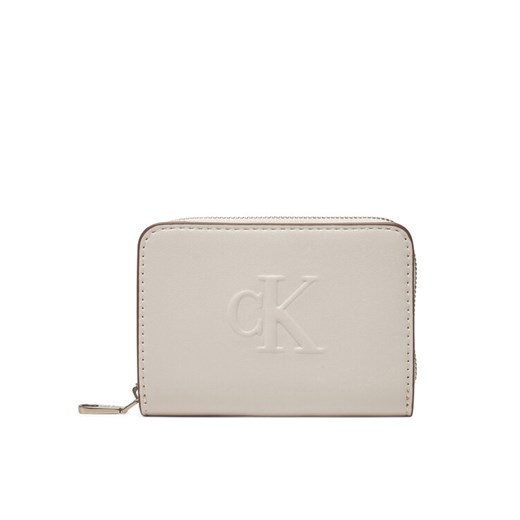 Portfel damski Calvin Klein Jeans Sculpted Med Zip Around Wallet LV04K1004G Écru ze sklepu eobuwie.pl w kategorii Portfele damskie - zdjęcie 182053644
