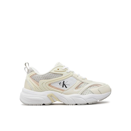 Sneakersy Calvin Klein Jeans Retro Tennis Low Lace Mh Ml Met YW0YW01373 Biały ze sklepu eobuwie.pl w kategorii Buty sportowe damskie - zdjęcie 182056481