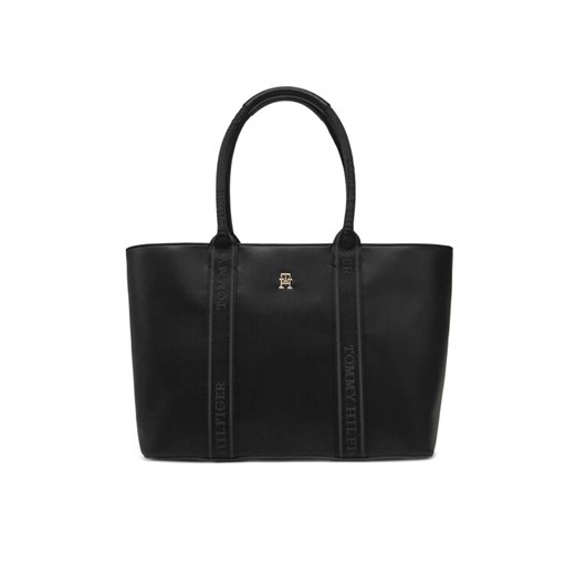 Torebka Tommy Hilfiger Th Logotape Tote AW0AW17198 Czarny ze sklepu eobuwie.pl w kategorii Torebki damskie - zdjęcie 182062054
