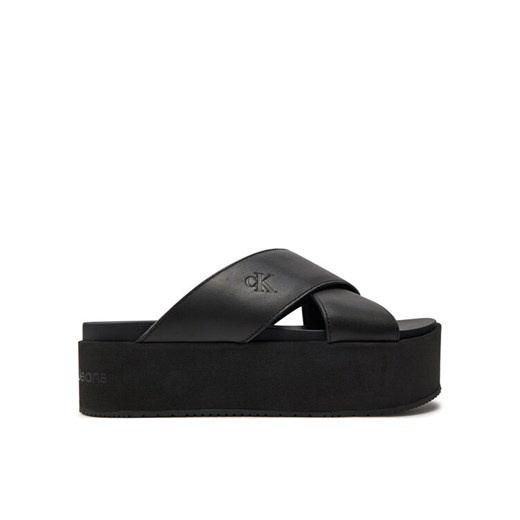 Klapki Calvin Klein Jeans Flatform Cross Mg Uc YW0YW01349 Czarny ze sklepu eobuwie.pl w kategorii Klapki damskie - zdjęcie 182067272