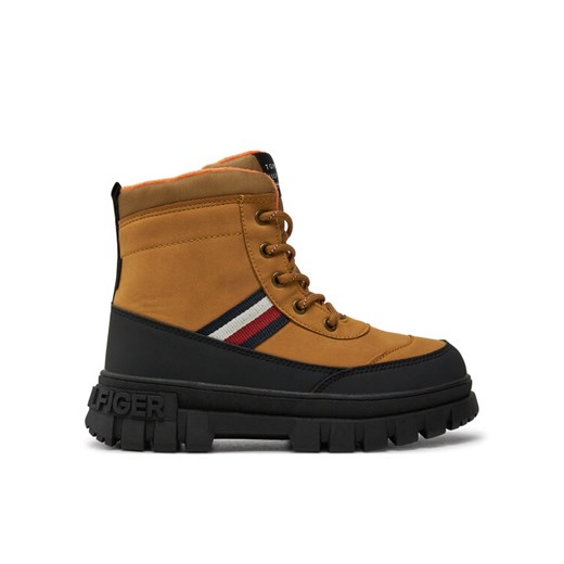 Trapery Tommy Hilfiger Stripes Fur Boot T3X5-33713-1487 S Brązowy ze sklepu eobuwie.pl w kategorii Buty zimowe dziecięce - zdjęcie 182068401