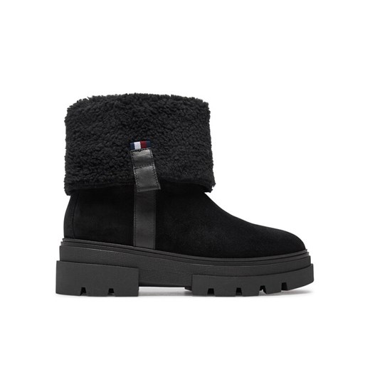 Botki Tommy Hilfiger Faux Fur Suede Roll-Down Boot FW0FW08158 Czarny ze sklepu eobuwie.pl w kategorii Botki - zdjęcie 182070242