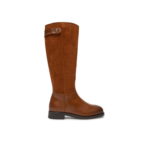 Oficerki Tommy Hilfiger Th Stud Leather Mix Long Boot FW0FW08341 Brązowy ze sklepu eobuwie.pl w kategorii Kozaki damskie - zdjęcie 182072464