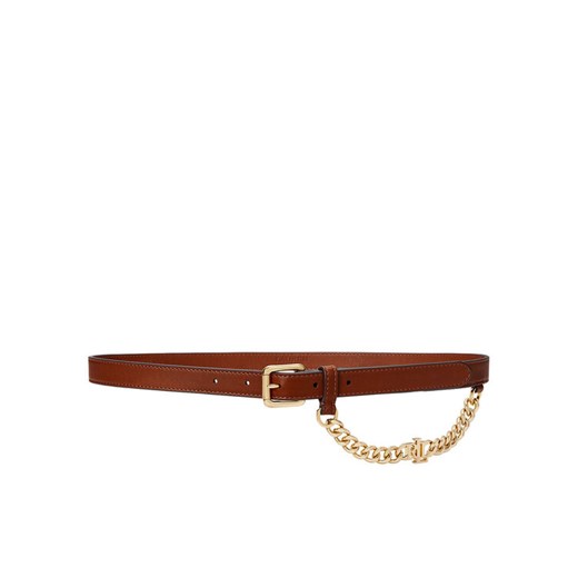 Pasek Damski LAUREN RALPH LAUREN Logo-Chain Leather Skinny Belt 412968767001 Brązowy ze sklepu eobuwie.pl w kategorii Paski damskie - zdjęcie 182072551