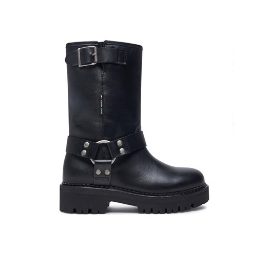 Botki Tommy Jeans Tjw Urban Biker Boot Leather EN0EN02728 Czarny ze sklepu eobuwie.pl w kategorii Botki - zdjęcie 182076492