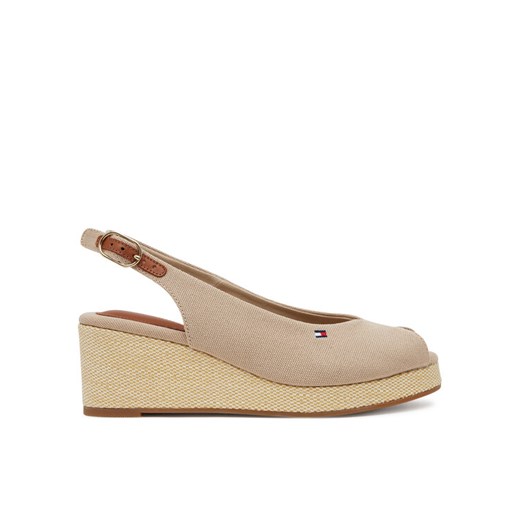Sandały Tommy Hilfiger Flag Mid Wedge Espad Slingback FW0FW08595 Beżowy ze sklepu eobuwie.pl w kategorii Sandały damskie - zdjęcie 182077420