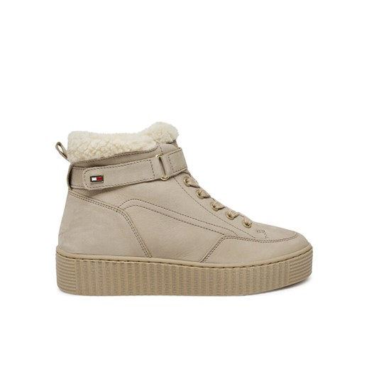 Sneakersy Tommy Hilfiger Faux Fur Nubuck Low Lace-Up FW0FW08172 Beżowy Tommy Hilfiger 37 eobuwie.pl