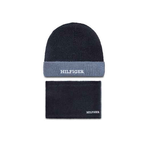 Komplet czapka i komin Tommy Hilfiger AU0AU01938 Granatowy ze sklepu eobuwie.pl w kategorii Czapki zimowe męskie - zdjęcie 182080592