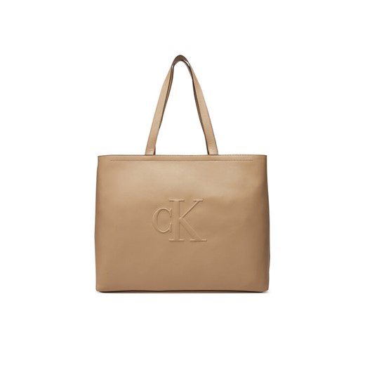 Torebka Calvin Klein Jeans Sculpted Slim Tote34 LV04K3070G Beżowy ze sklepu eobuwie.pl w kategorii Torby Shopper bag - zdjęcie 182083760