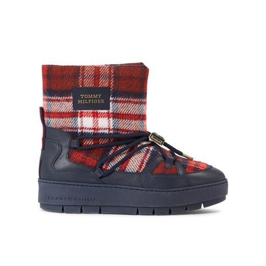 Śniegowce Tommy Hilfiger Tartan Snowboot FW0FW07612 Niebieski ze sklepu eobuwie.pl w kategorii Śniegowce damskie - zdjęcie 182085263