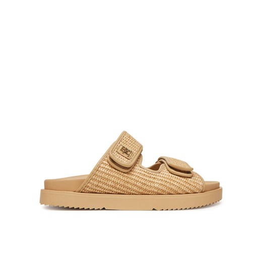 Klapki Tommy Hilfiger Double Strap Raffia FW0FW08940 Beżowy ze sklepu eobuwie.pl w kategorii Klapki damskie - zdjęcie 182086621