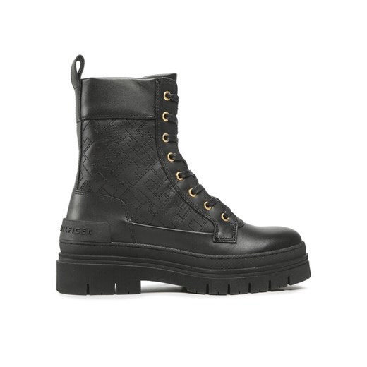 Trapery Tommy Hilfiger Lace Up Zip Boot Monogram FW0FW06849 Czarny ze sklepu eobuwie.pl w kategorii Workery damskie - zdjęcie 182091050