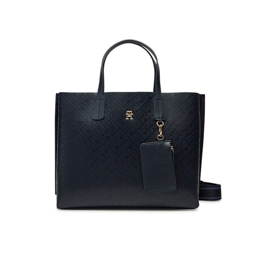 Torebka Tommy Hilfiger Th Distinct Satchel Mono AW0AW17174 Granatowy ze sklepu eobuwie.pl w kategorii Torebki damskie - zdjęcie 182099033