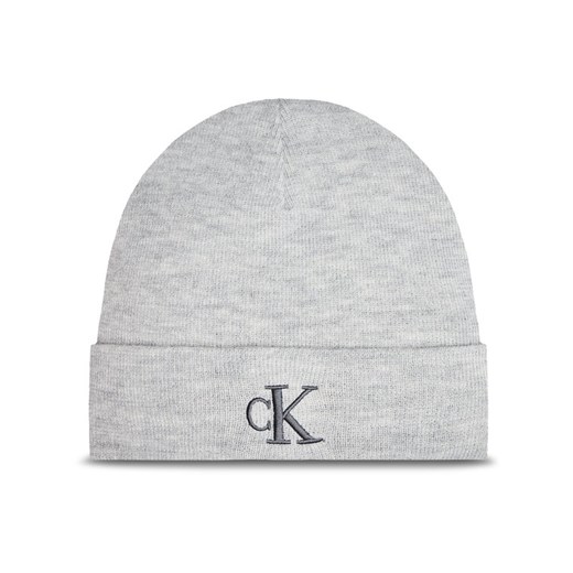 Czapka Calvin Klein Jeans Monogram Embro K60K612319 Szary ze sklepu eobuwie.pl w kategorii Czapki zimowe damskie - zdjęcie 182099354