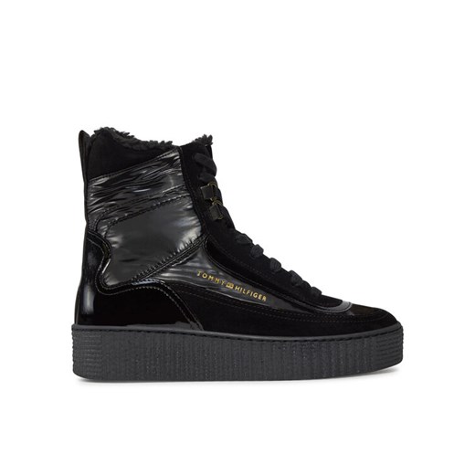 Botki Tommy Hilfiger Patent Laceup City Snow Boot FW0FW07841 Czarny ze sklepu eobuwie.pl w kategorii Botki - zdjęcie 182099653