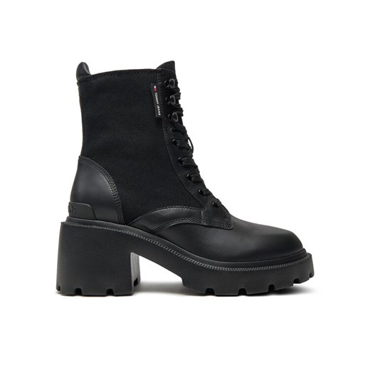 Botki Tommy Jeans Tjw Mid Heel Boot Mix Media EN0EN02556 Czarny ze sklepu eobuwie.pl w kategorii Botki - zdjęcie 182099770