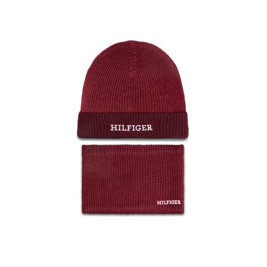 Komplet czapka i komin Tommy Hilfiger AU0AU01938 Czerwony ze sklepu eobuwie.pl w kategorii Czapki zimowe damskie - zdjęcie 182106484