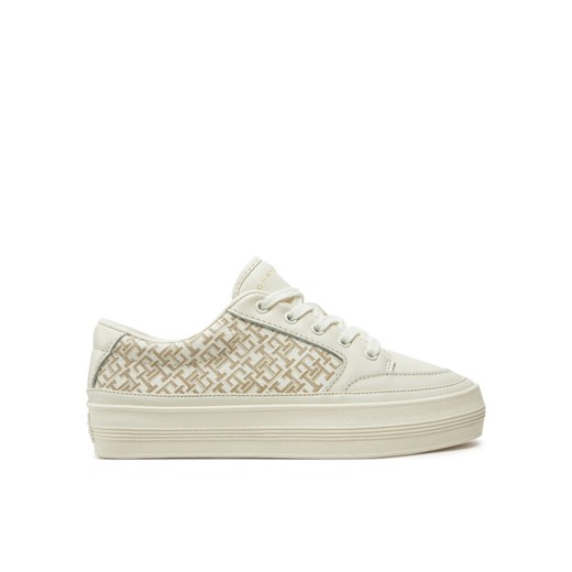 Sneakersy Tommy Hilfiger Vulc Leather Sneaker Monogram FW0FW08331 Écru ze sklepu eobuwie.pl w kategorii Buty sportowe damskie - zdjęcie 182111840