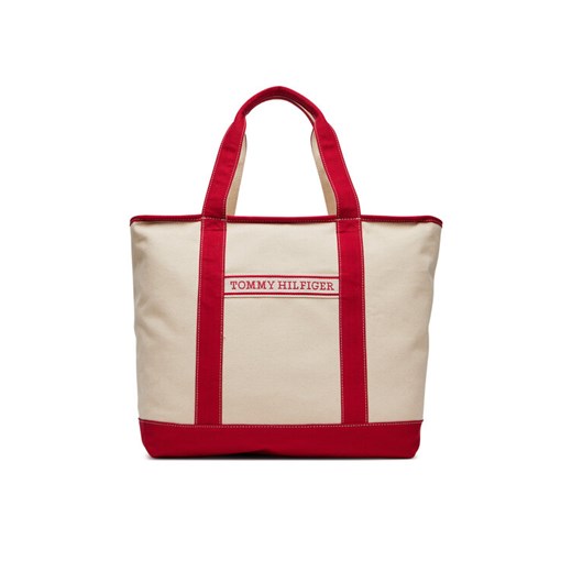 Torebka Tommy Hilfiger Th Summer Canvas Tote AW0AW17421 Beżowy ze sklepu eobuwie.pl w kategorii Torby Shopper bag - zdjęcie 182112771