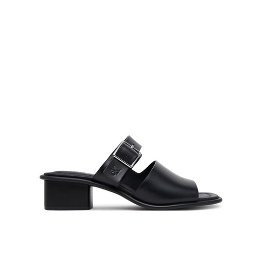 Klapki Calvin Klein Jeans Heel Square Mg Buckle Lth YW0YW01701 Czarny ze sklepu eobuwie.pl w kategorii Klapki damskie - zdjęcie 182116424