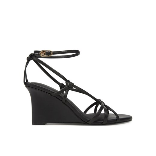 Sandały Tommy Hilfiger Leather Knots Wedge Sandal FW0FW08417 Czarny ze sklepu eobuwie.pl w kategorii Sandały damskie - zdjęcie 182116701