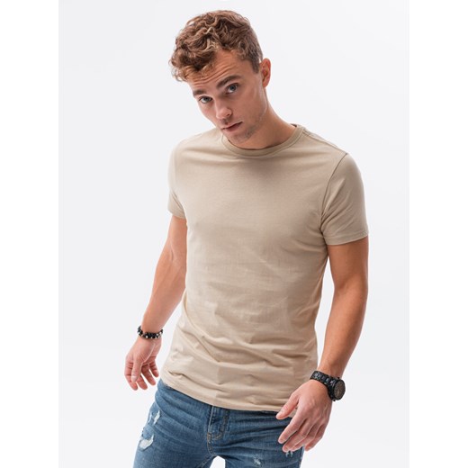 T-shirt męski bawełniany BASIC - piaskowy V11 S1370 ze sklepu ombre w kategorii T-shirty męskie - zdjęcie 182591732