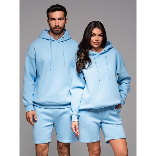 Bluza dresowa unisex z kapturem i kieszeniami – błękitna V8 OU-SNBC-0105 ze sklepu ombre w kategorii Bluzy męskie - zdjęcie 182591791