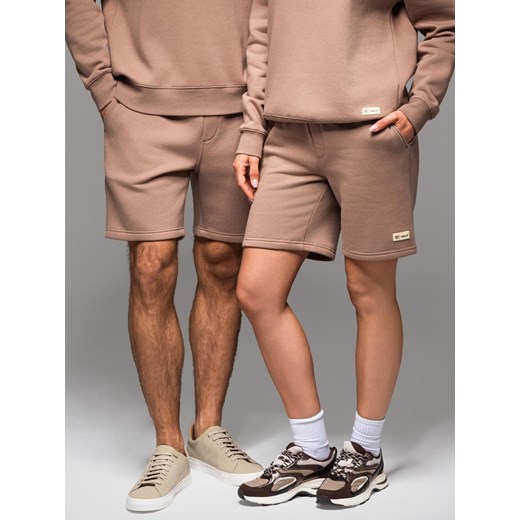 Dresowe szorty unisex ze ściągaczem w pasie – brązowe V16 OU-SRBC-0101 ze sklepu ombre w kategorii Spodenki męskie - zdjęcie 182591794
