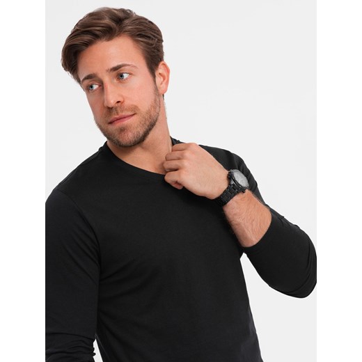 Męski longsleeve bez nadruku z dekoltem w serek - czarny V6 OM-LSBL-0108 ze sklepu ombre w kategorii T-shirty męskie - zdjęcie 182591801