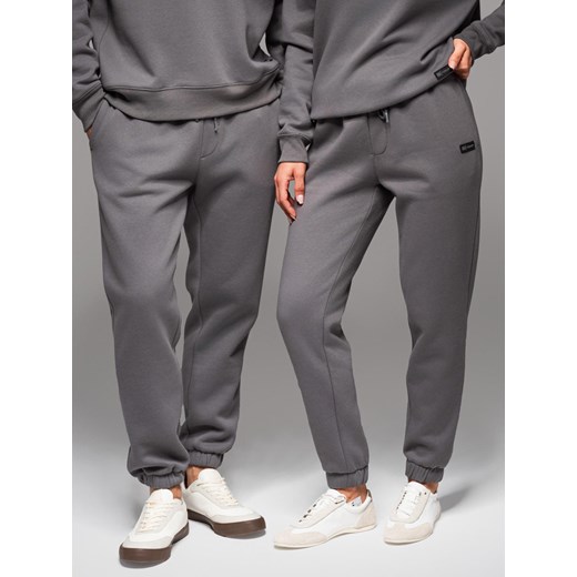 Klasyczne spodnie dresowe ze ściągaczami unisex– szare V18 OU-PSBC-0100 ze sklepu ombre w kategorii Spodnie męskie - zdjęcie 182591840