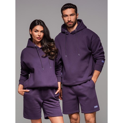 Bluza dresowa unisex z kieszeniami i kapturem – fioletowa V13 OU-SNBC-0105 ze sklepu ombre w kategorii Bluzy męskie - zdjęcie 182591841