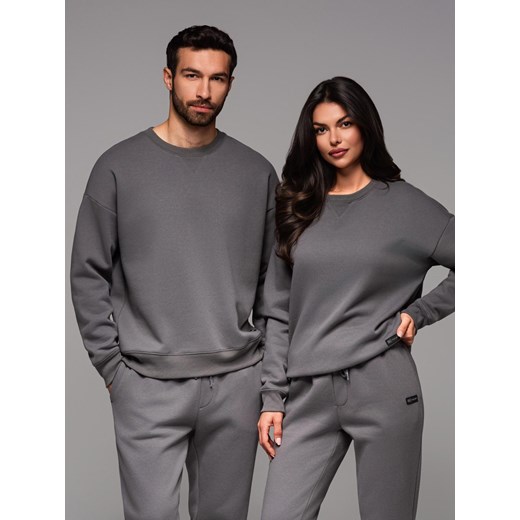 Dresowa klasyczna bluza unisex z okrągłym dekoltem – szara V18 OU-SNBC-0104 ze sklepu ombre w kategorii Bluzy męskie - zdjęcie 182591872