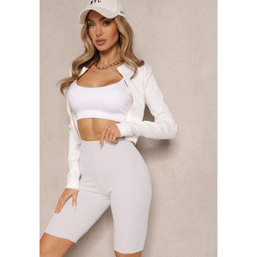 Jasnoszare Sportowe Szorty Kolarki Prążkowane High Waist Steiama ze sklepu renee.pl w kategorii Szorty - zdjęcie 182592892