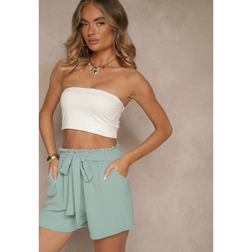 Zielone Szorty High Waist z Ozdobnym Wiązaniem i Gumką w Pasie Mevalena ze sklepu renee.pl w kategorii Szorty - zdjęcie 182593010