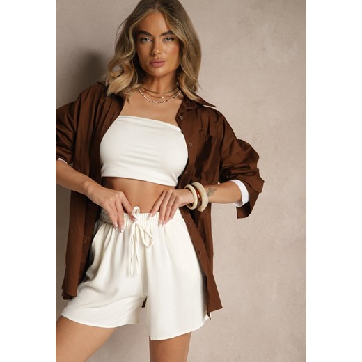 Jasnobeżowe Szorty High Waist Ozdobione Sznurkiem Lunevia ze sklepu renee.pl w kategorii Szorty - zdjęcie 182593020