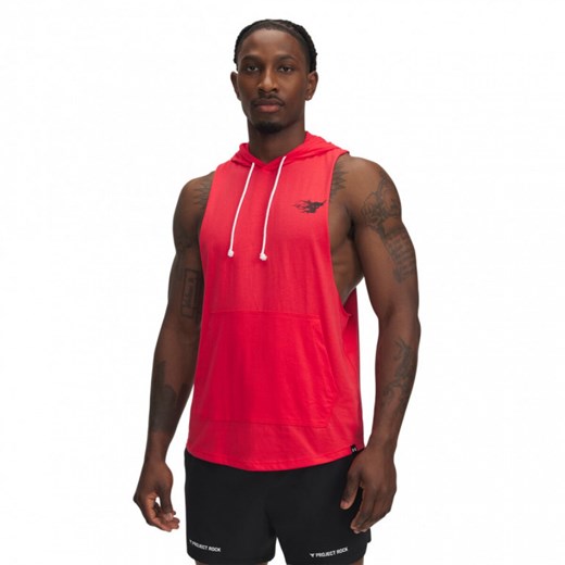 Męski top treningowy z kapturem Under Armour Project Rock SL HD - czerwony ze sklepu Sportstylestory.com w kategorii T-shirty męskie - zdjęcie 182593111