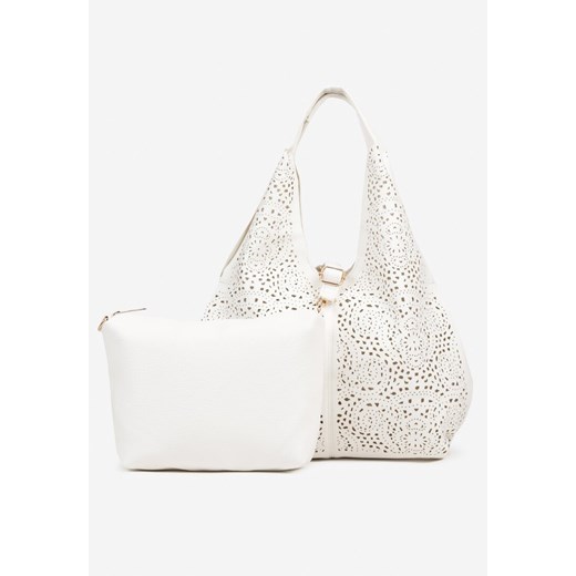 Biała Ażurowa Torebka Hobo z Dodatkową Saszetką Frosira ze sklepu born2be.pl w kategorii Torby Shopper bag - zdjęcie 182593554