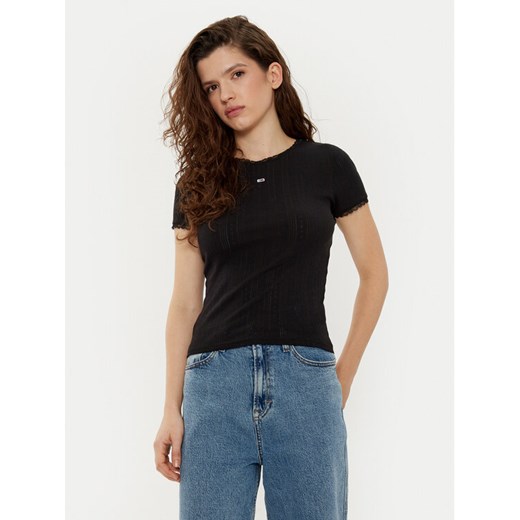 Tommy Jeans T-Shirt DW0DW19493 Czarny Slim Fit ze sklepu MODIVO w kategorii Bluzki damskie - zdjęcie 182594200