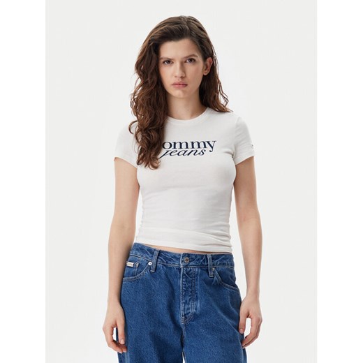 Tommy Jeans T-Shirt Essential DW0DW19447 Écru Slim Fit ze sklepu MODIVO w kategorii Bluzki damskie - zdjęcie 182594820