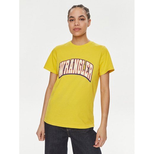 Wrangler T-Shirt Varsity 112350189 Żółty Regular Fit ze sklepu MODIVO w kategorii Bluzki damskie - zdjęcie 182594863