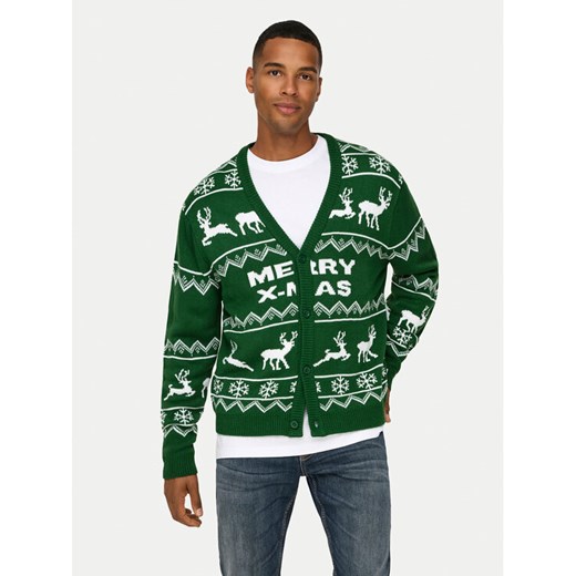 Only & Sons Kardigan 22031172 Zielony Regular Fit ze sklepu MODIVO w kategorii Swetry męskie - zdjęcie 182595301