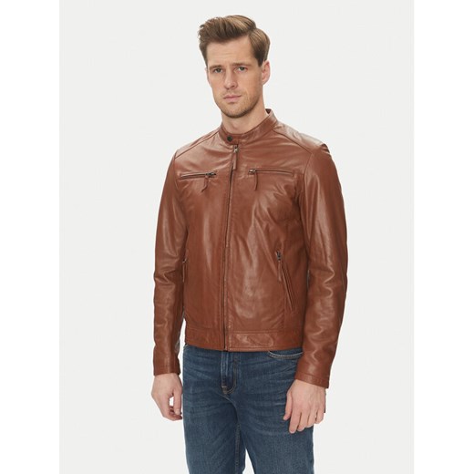 Serge Pariente Kurtka skórzana Tonic Brązowy Slim Fit ze sklepu MODIVO w kategorii Kurtki męskie - zdjęcie 182595522