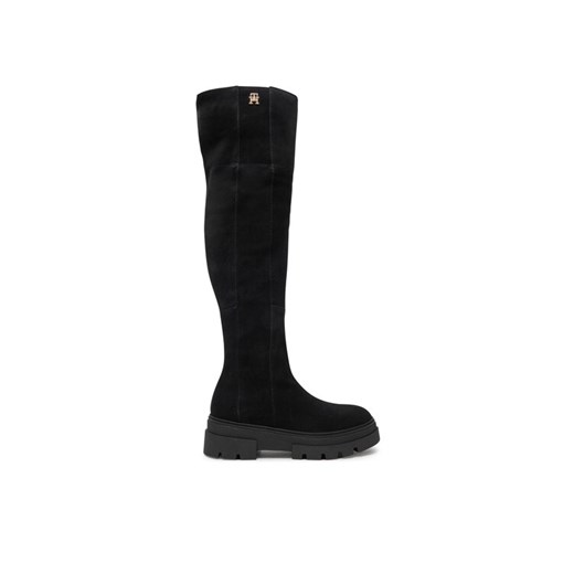 Tommy Hilfiger Muszkieterki Suede Over-The-Knee Boot FW0FW08159 Czarny ze sklepu MODIVO w kategorii Kozaki damskie - zdjęcie 182595920