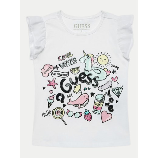 Guess T-Shirt K4GI17 K6YW1 Biały Regular Fit ze sklepu MODIVO w kategorii Bluzki dziewczęce - zdjęcie 182596011