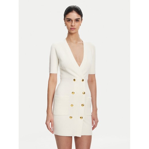 Elisabetta Franchi Sukienka dzianinowa AM-66S-51E2 Biały Regular Fit ze sklepu MODIVO w kategorii Sukienki - zdjęcie 182597010
