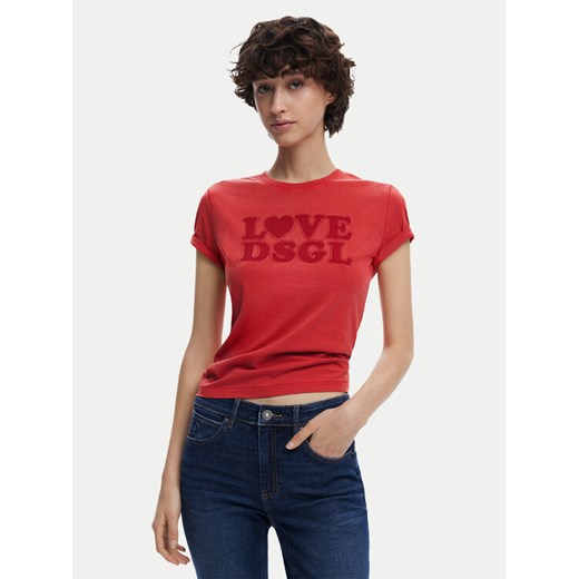 Desigual T-Shirt Love Dsgl 25SWTK10 Czerwony Regular Fit ze sklepu MODIVO w kategorii Bluzki damskie - zdjęcie 182597572