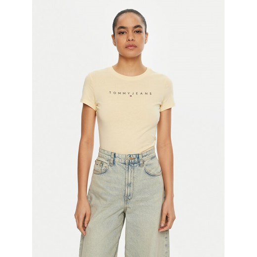 Tommy Jeans T-Shirt Linear DW0DW18398 Żółty Slim Fit ze sklepu MODIVO w kategorii Bluzki damskie - zdjęcie 182597692