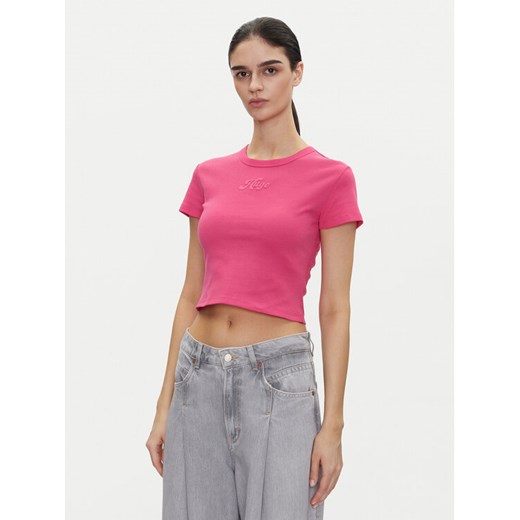 HUGO T-Shirt Delanor_2 50539132 Różowy Cropped Fit ze sklepu MODIVO w kategorii Bluzki damskie - zdjęcie 182598224