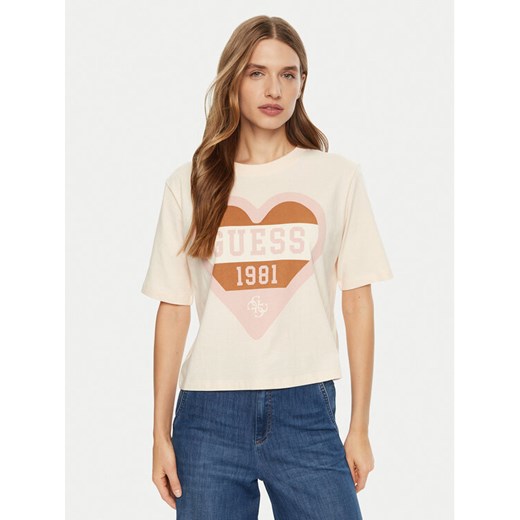 Guess T-Shirt V5RI01 I3Z14 Écru Regular Fit ze sklepu MODIVO w kategorii Bluzki damskie - zdjęcie 182599311